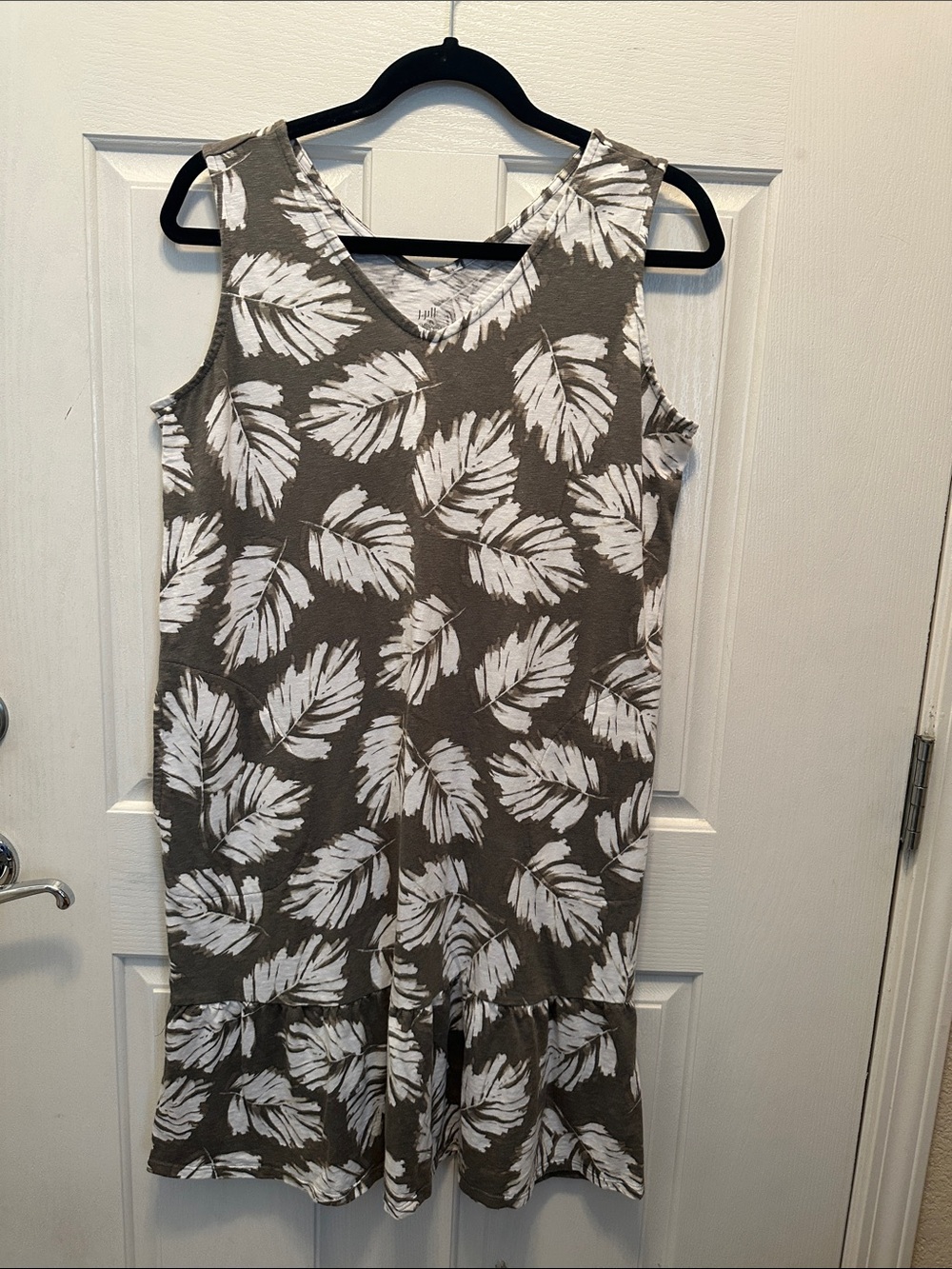 J. Jill Flounced Hem Double V-Neck Leaf-Print Midi Dress Cotton Modal Size S